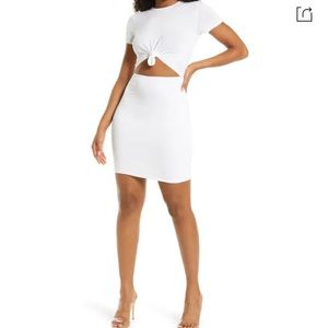 Knot Front Short Sleeve Minidress In White